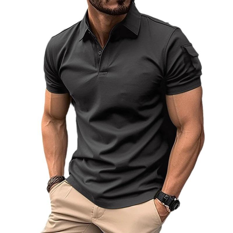 Summer Men's Lapel Button-down POLO Shirt Arm Pocket Sports