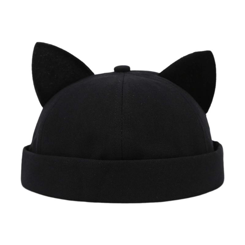 Brimless Hat Rolled Hat Kitten Ears Brimless Skullcap Hat Adjustable Cute Kitten Ears for Outdoor