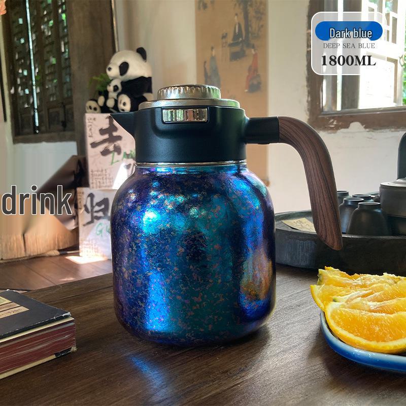 Pure Titanium Insulated Stewing Pot with Handle and Smart Temperature Display for Tea, Coffee, and Water Separation, Large Capacity.