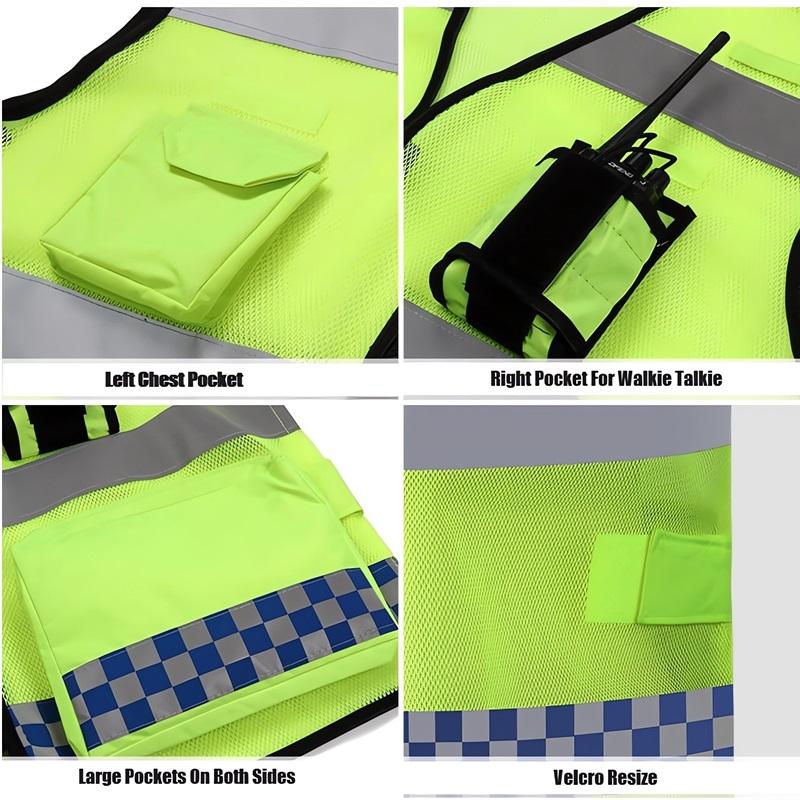 High Visibility Reflective Safety Vest Mesh Cloth Fabric with Pockets and Zipper Durable for Bicycles Outdoor Biking Men Women