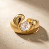 Stainless Steel Chunky Pear CZ Open Ring 18K Gold Plated Bold Statement Cuff Ring for Women Fashion Jewelry