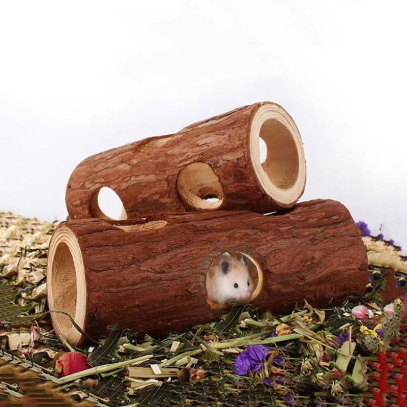 Hamster Tree Hollow Toy Fir Wood Stump Hideout Burrow Tunnel Cage Decor Chew Grinding Toy for Small Pet Syrian Hamster