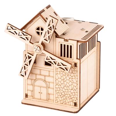 FEOOE Custom Wood 3D Three-dimensional Puzzle Wooden Puzzle Children's Puzzle Toy Spot Windmill Hair Bar Eight-tone Box CJ