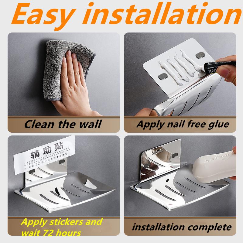 Stainless Steel Soap Holder Bathroom Soap Dish With Drain Water No Drilling Wall Mounted Soap Box Bathroom Accessories nero
