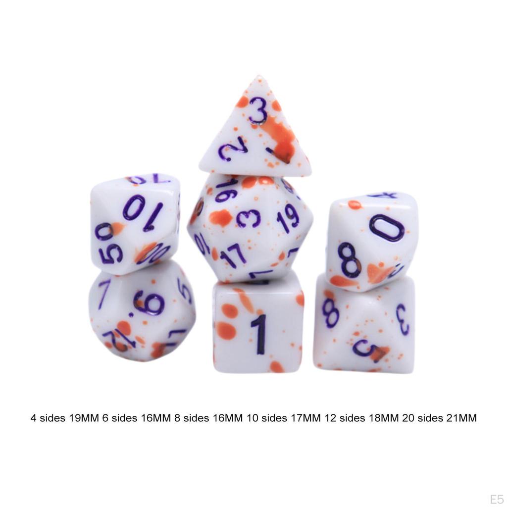 7 Pieces Multisided Dice Table Gaming Durable D4 D6 D8 D10 D12 D20 Color Changing for