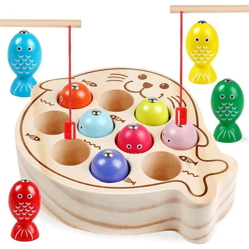 Wooden Magnetic Fishing Game Toy, Montessori Fine Motor Skill Learning Toy for Kids 3+, Color Matching Educational Gift for Boys Girls