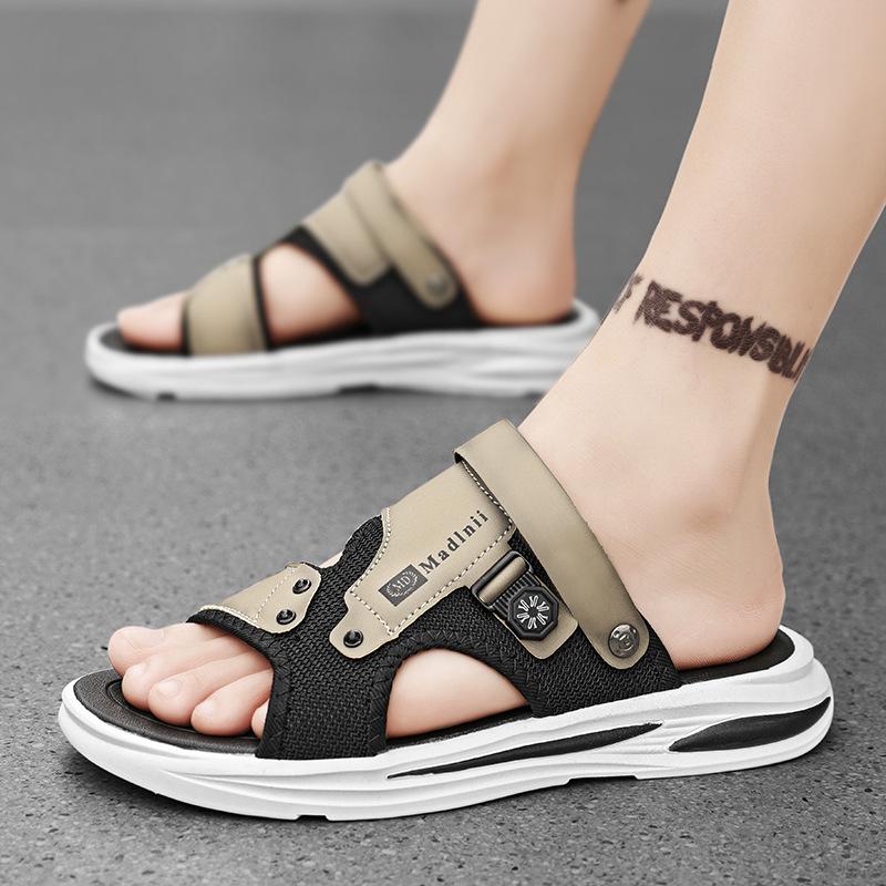 Summer New One-word Sports and Leisure Sandals Men's Comfortable and Breathable Soft-soled Non-slip Driving Beach Cool Slippers Two Wear
