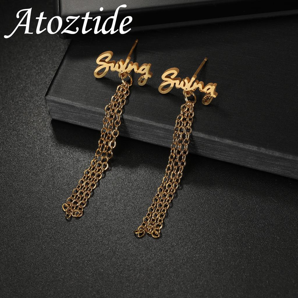 Atoztide Custom Name Earring for Women Girl Stainless Steel Jewelry Handmade Beads Flower Earring Personalized Birthday Gift