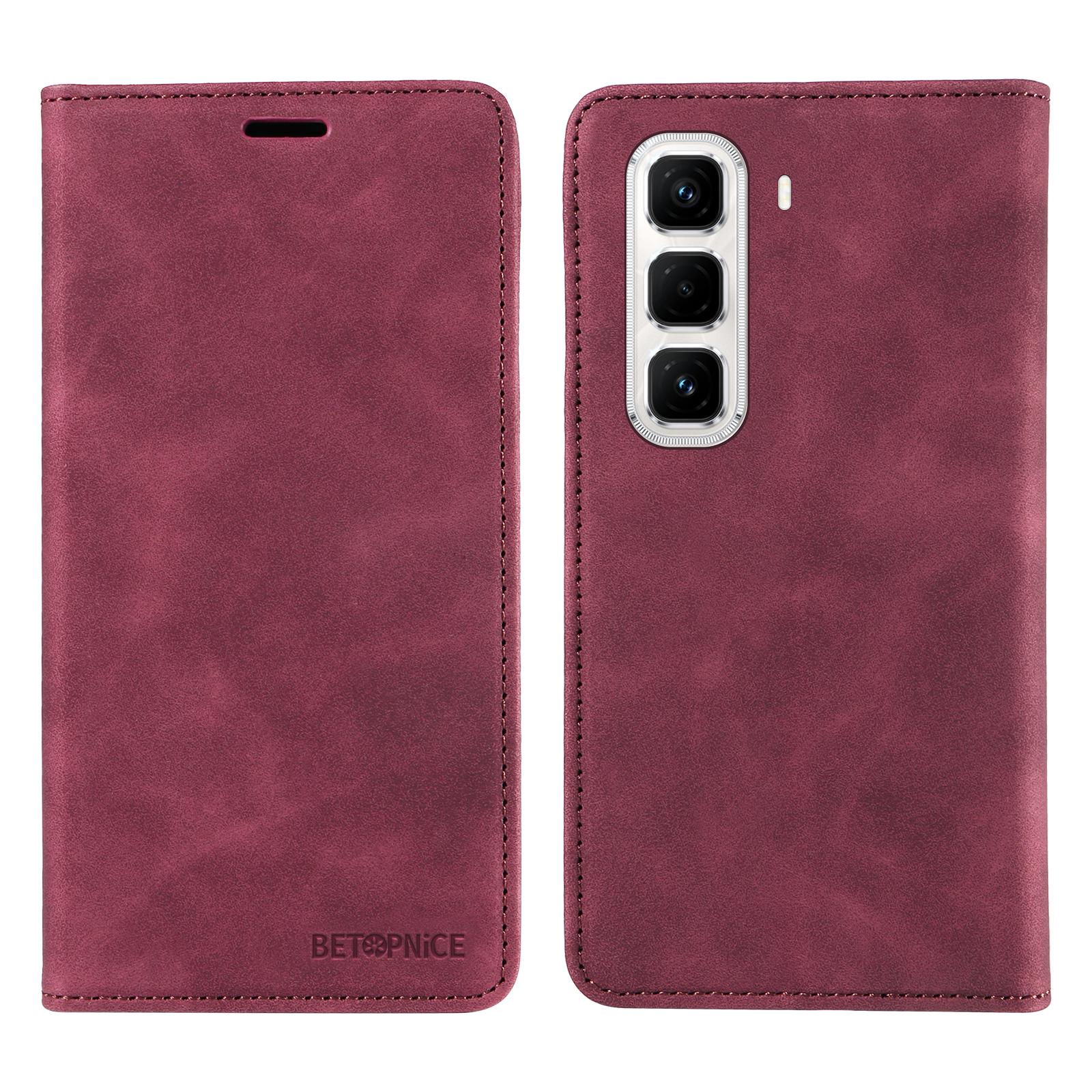

BETOPNICE 003 For Infinix Hot 50 Pro+ 4G Wallet Case Leather Phone Cover with Stand Red