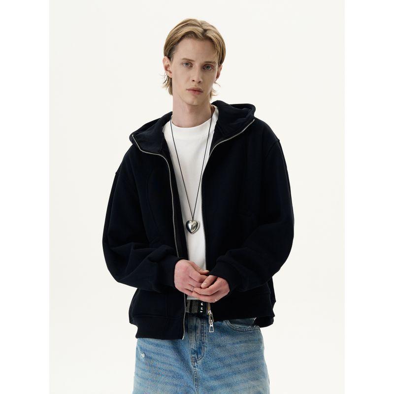 Kisko Trendy American-Style Heavyweight Double-Zipper Air Layer Hooded Sweatshirt for Men and Women with a Stylish Silhouette and Casual Fit