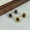 Silver Needle Irregular Tiger's Eye Stud Earrings - Maillard Style, New Mesh Design for Autumn/Winter Fashion