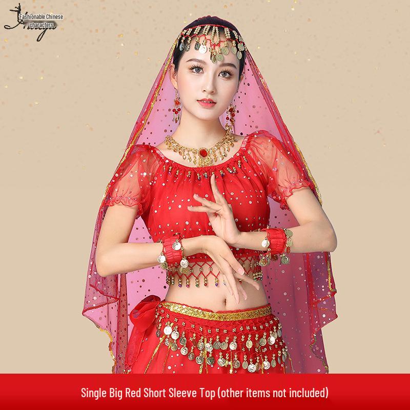 2025 Damen Ethnisches Xinjiang Bauchtanzkostümset - Kurzarm & Langer Rock