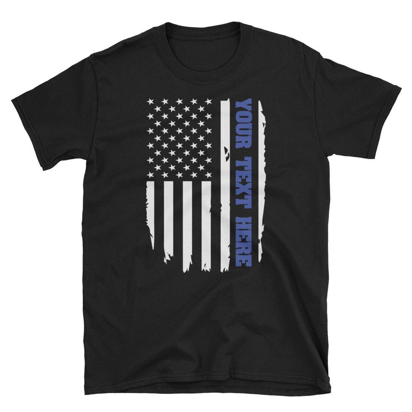 Personalized Custom Thin Blue Line Police Officer T-Shirt | USA American Flag Cop K9 Gift 3XL