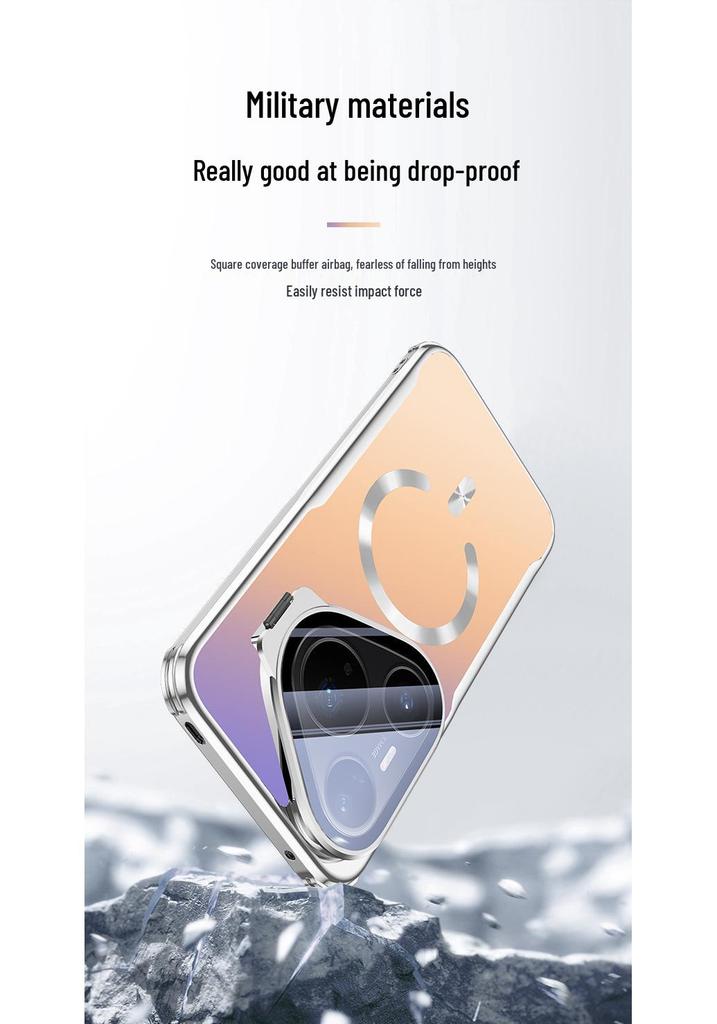 Applicable for Huawei Pura90Pro: Mate80 Gradient Electroplated Magnetic Lens Holder Full Coverage Protective Phone Case