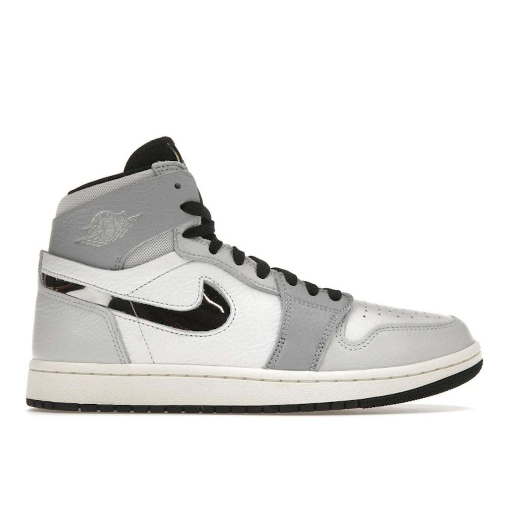 Air Jordan 1 High Zoom Comfort 2 Chrome Swoosh Women Sneakers Grey White Metallic-Silver FJ4652-100