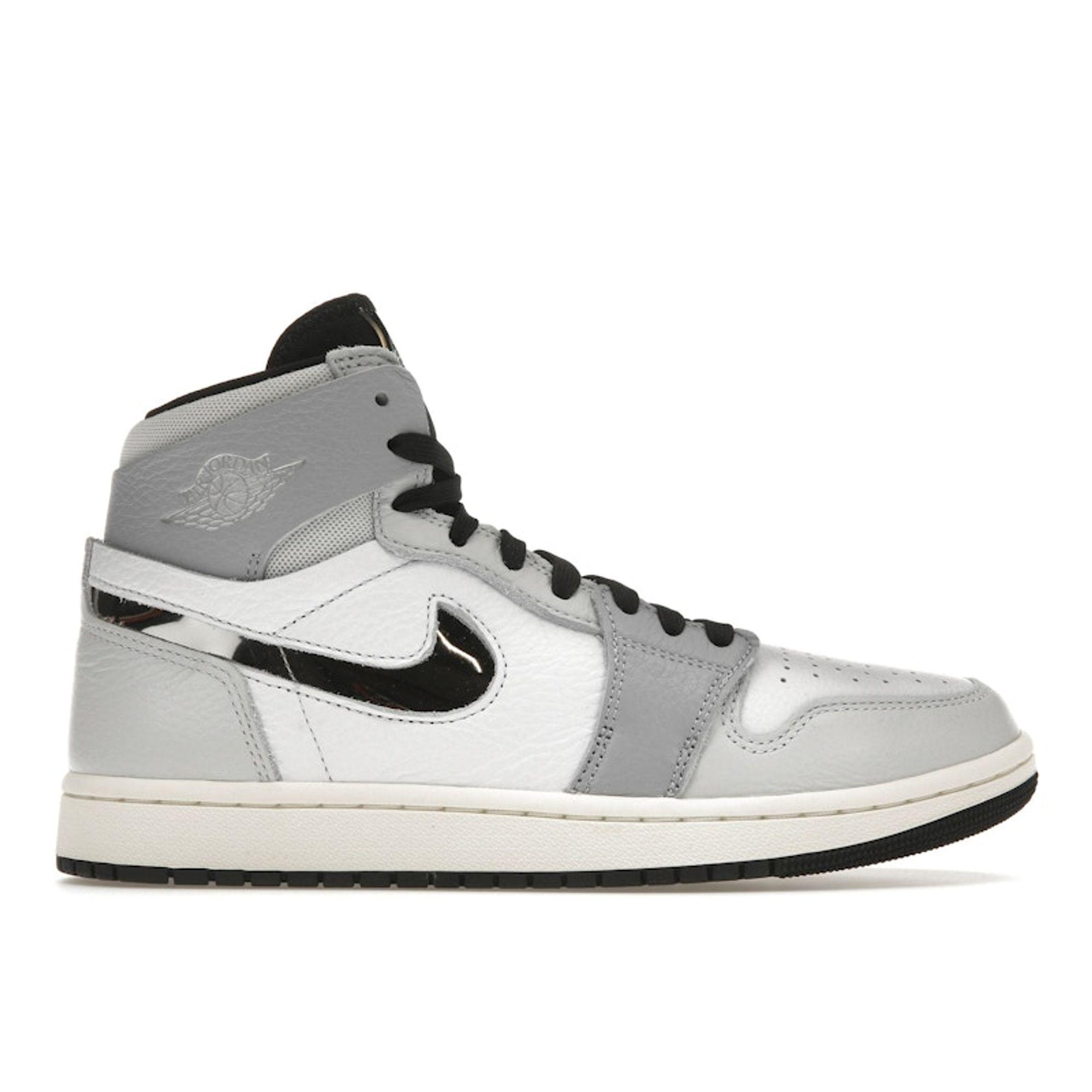 

Air Jordan 1 High Zoom Comfort 2 Chrome Swoosh Women Sneakers Grey White Metallic-Silver FJ4652-100 40