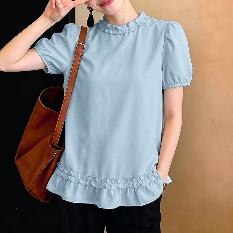 ZANZEA Women Casual Round Neck Solid Color Short Sleeve Blouse