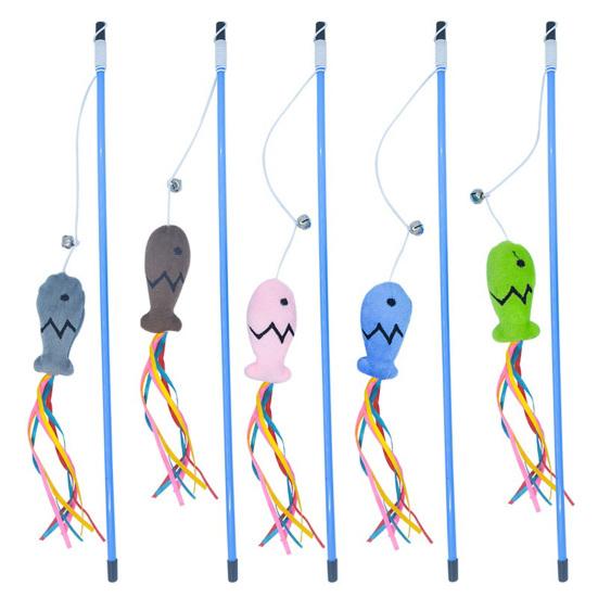 Yousheng Cat Teaser Fish Design Scratch-resistant PVC Stick Catnip Kitten Teaser Stick for Casual