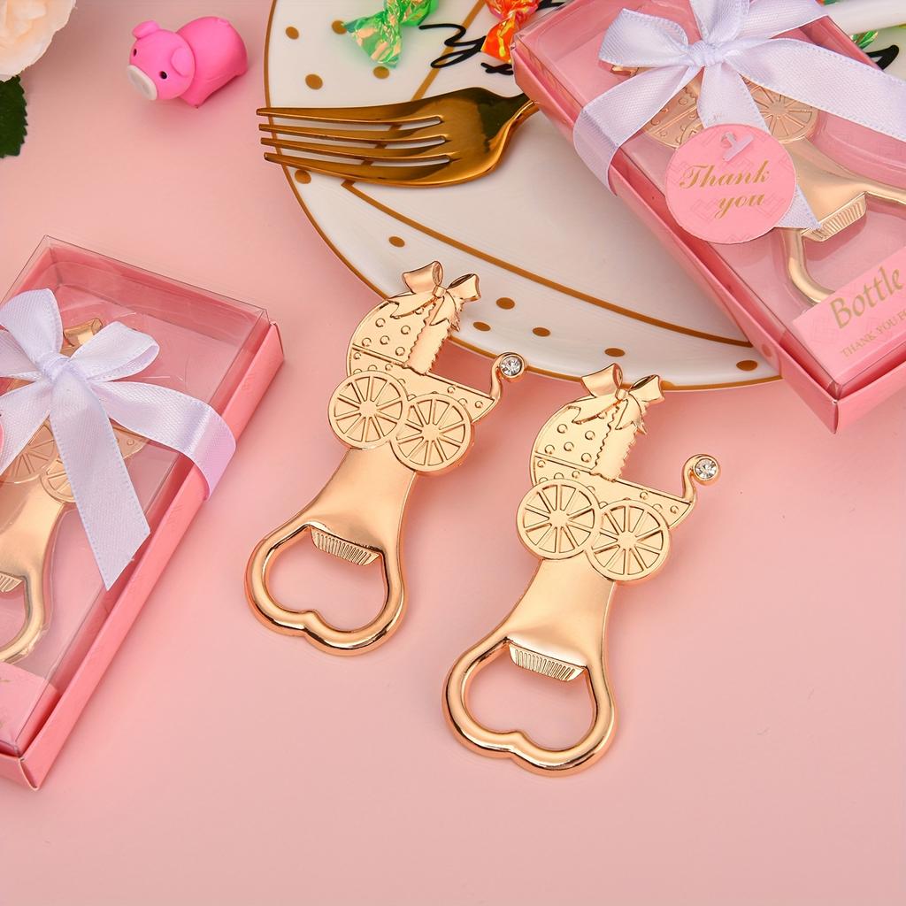 12pcs Pink Push Cart Bottle Openers, Birthday Gifts, Party Gifts, Decorative Souvenirs, Gift Boxes for Guests To Share Gender and Party Preferences,