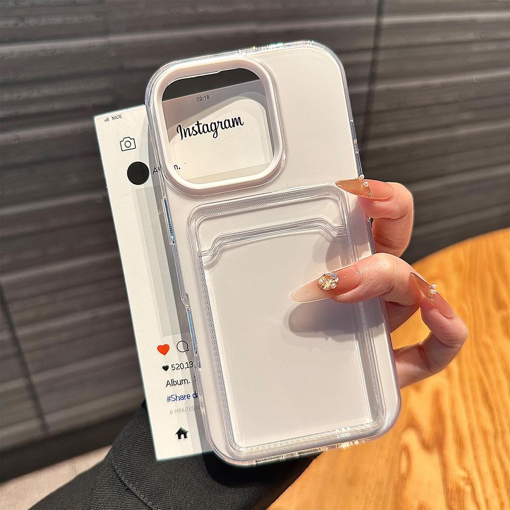 2in1 Card Holder Slot Wallet Photo Pocket Clear Candy Color Case For iPhone 17 16 15 14 13 12 11 Pro Max TPU+PC Shockproof Cover