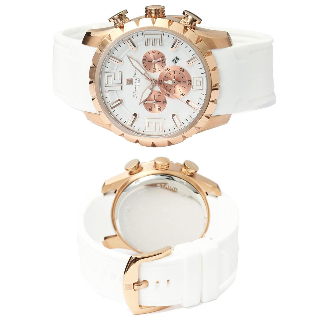 Salvatore Marra Chronograph 10 ATM Wasserdicht Gummi Japanisches Datum Kalender Salvatore Marra Beliebte Marke Enthält Uhrentuch PG Weiß x Herrenuhr,