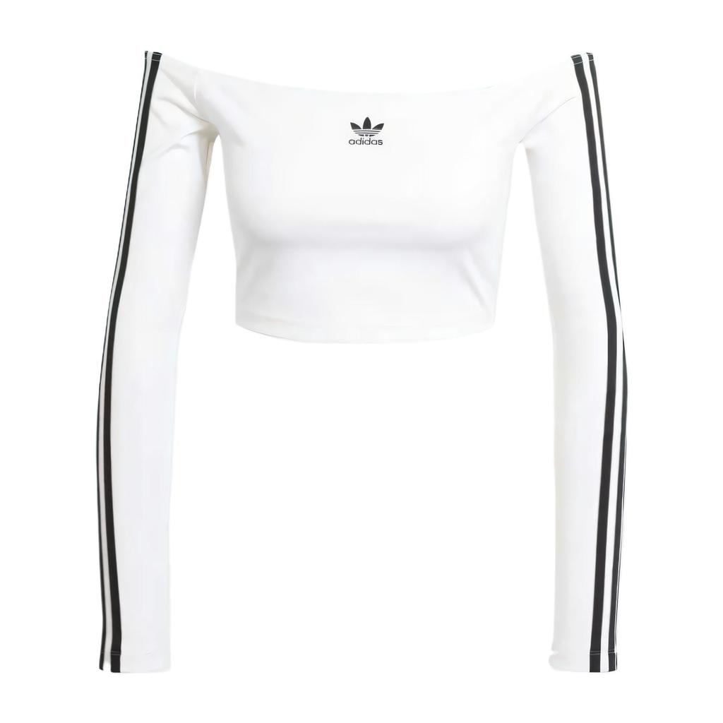 adidas Womens Adicolor Off Shoulder Long Sleeve Long-Sleeve Top White Women Streetwear JD0275
