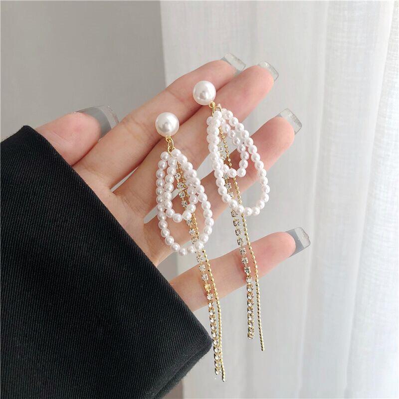 Korean Slimming Tassel Pearl Earrings: S925 Sterling Silver, Versatile Style for Women