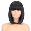 LISI HAIR Women Shoulder Length Straight Bob Wig with Bangs Synthetic Fiber Natural Black Daily Wear Cosplay Bob Wig