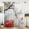 2pc Chinese Ink Painting Red Flower Printed Curtain For Bedroom Office Kitchen Living Room Rod Pocket Window Treatment For Home