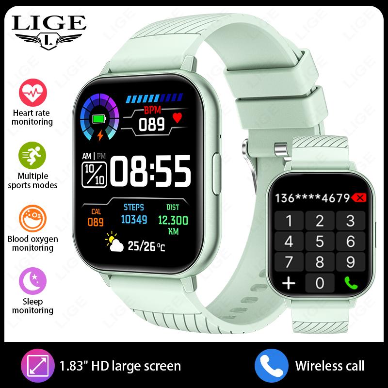 

LIGE New Bluetooth Calling Smartwatch 1.83 Screen Health Monitoring Outdoor Sports Fitness Smart Bracelet silicone strap
