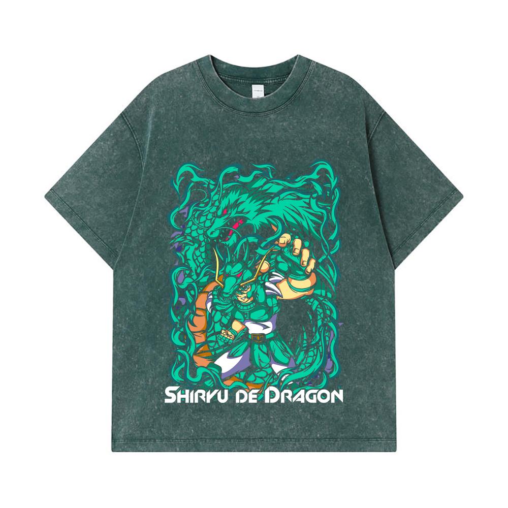 275 GSM Washed T-shirts 100% Cotton Saint Seiya V16 Shiryu Print Unisex Heavy Cotton T Shirt