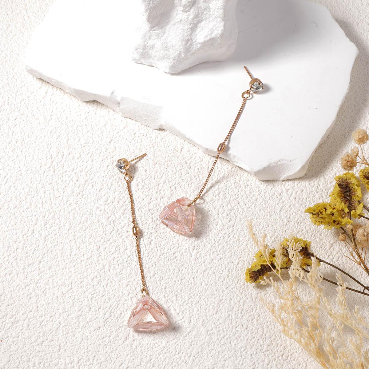 Корейская версия свежих и милых серег с подвесками в виде полых геометрических треугольников на длинной металлической цепочке, простых и универсальных женских