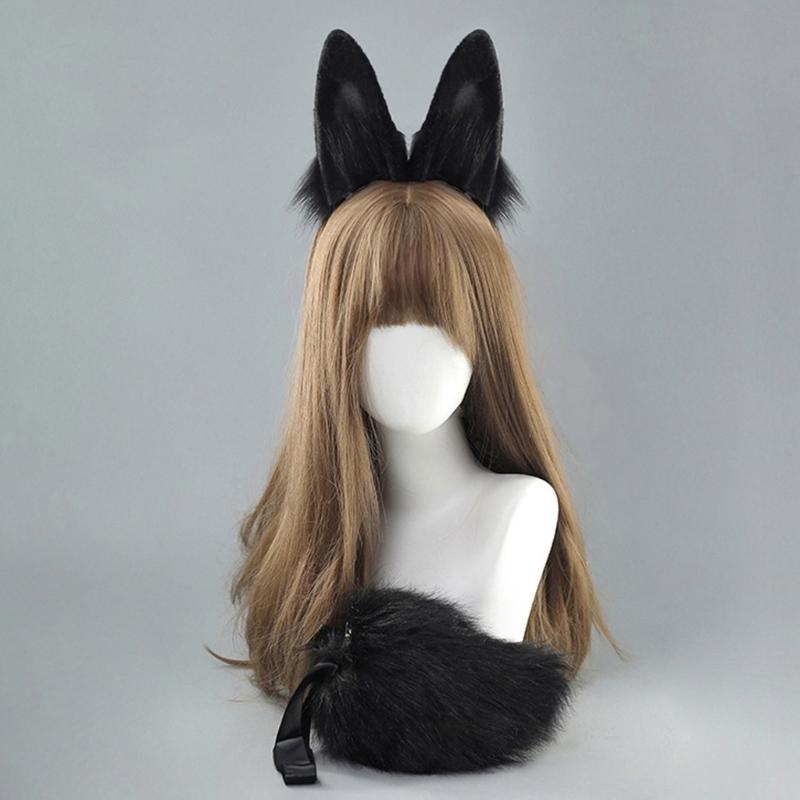 Faux Furs Tail Bunnies Ears Headband Halloween Cosplay Costume Bunnies Ears Hairband Bunnies Tail Bunnies Costumes