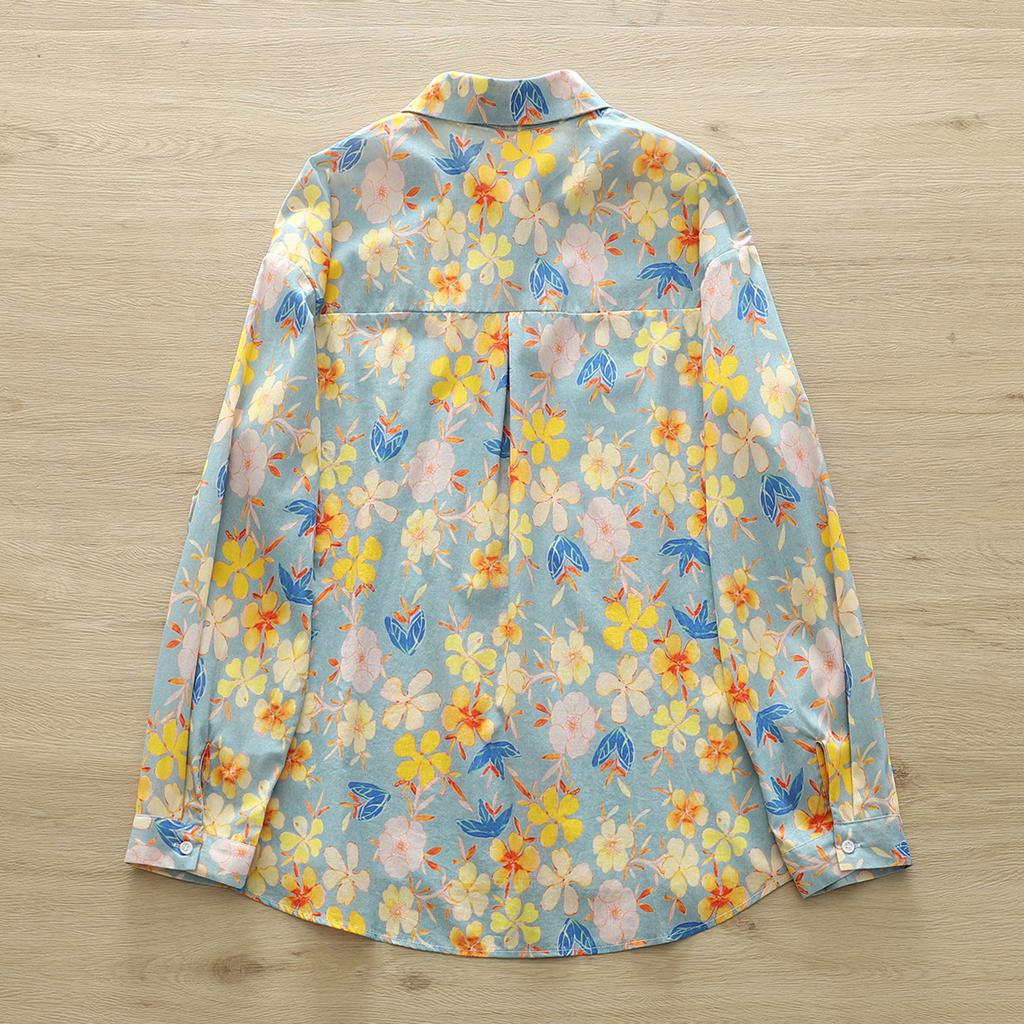 Women Cotton Shirts Floral Print Blouses Casual Lady Tops Long Sleeve Female Clothes Spring Autumn