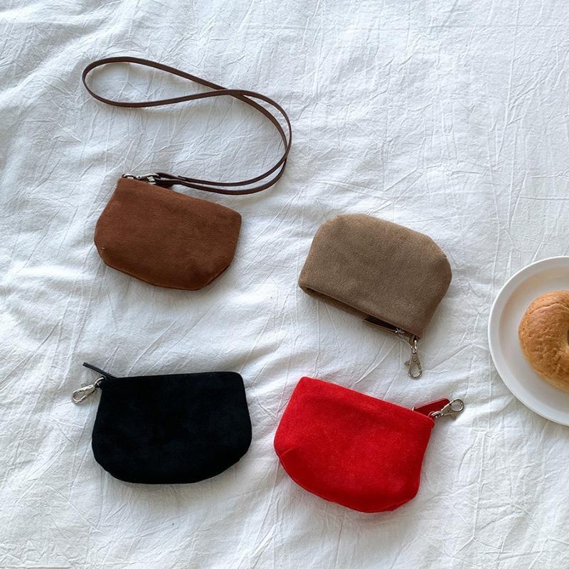 New neck mini bag, suede, autumn and winter simple shoulder bag, solid color niche lipstick change plush bag