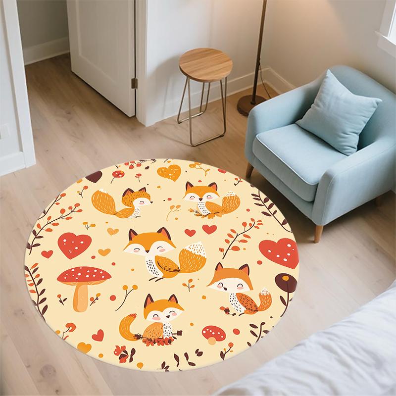 Fox pattern round rug,Carpet Rug for Living Room Bedroom Sofa Playroom Decor,Non-slip Floor Mat,Holiday Gifts and Birthday Gifts