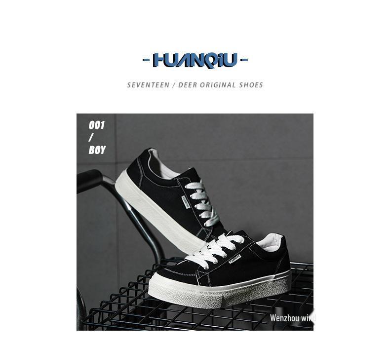 Men's 2025 Spring Black Canvas Thick-Soled Sneakers - Casual & Versatile for Students and Couples