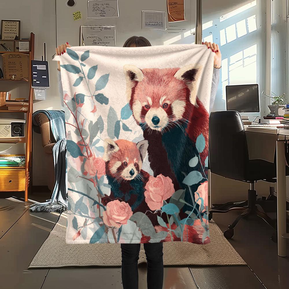Pink Red Panda pattern Flannel Blanket, High quality Comfortable for All Seasons, Home Decor, Warmth and Comfort, Perfect for Gifts.
