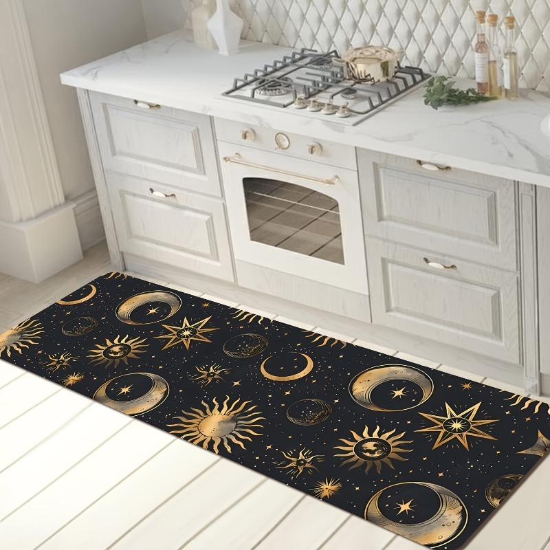 Moon Phase Floral Runner Rug Boho Wildflower Celestial Decor Carpet Non-Slip Nature Astronomy Long Floor Mat for Laundry Room