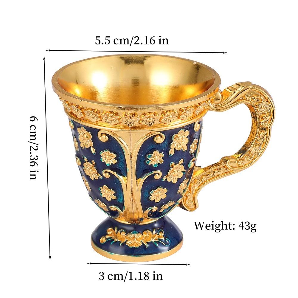 European Light Luxury Handle Cup, Alloy Relief Mini Vodka Glass, Portable Vintage Goblet, Creative Home Table Decoration, 1pcs