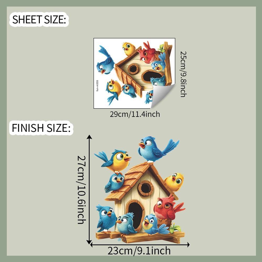 Cartoon Birdhouse with Birds Toilet Seat Sticker Bathroom Decor Nature Themed Removable Decal