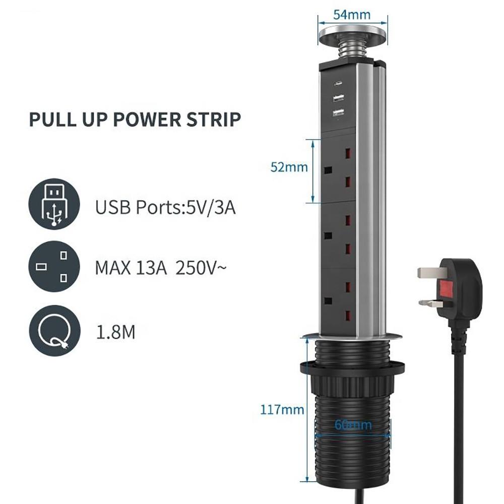 Smart Table Pop Up Power Socket 3 Outlet USB TYPE-C Tabletop Plug Household Multi Functional Hidden Power Strip