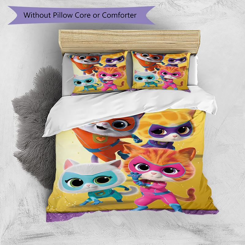 3pcs Super Kitties Adventures1 Design Cover Set - HD Printed Bedding with 1 Cover and 2 Pillowcases - Perfect for Home and Dorm Decor