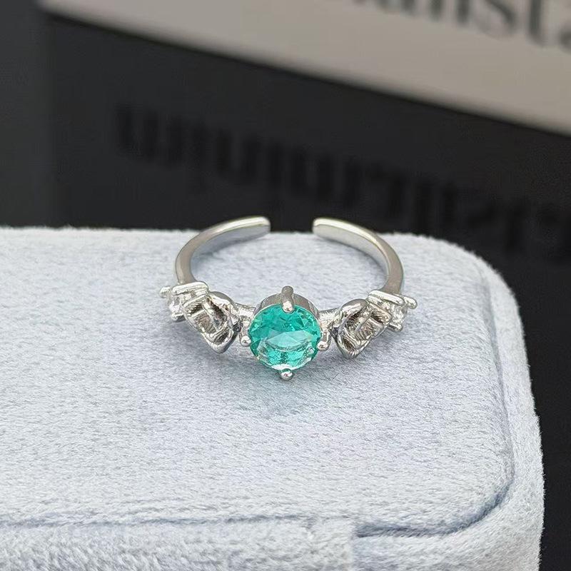 

French Super Fairy Colored Diamond Love Sugar Cube Exquisite Texture Open Ring Female Sweet Cool Niche High Sense Personality Ring Adjustable opening