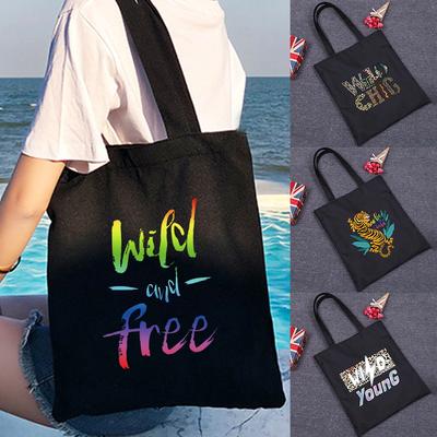 Women Large Capacity Canvas Tote Shoulder Bag Personality Simple Letters Fabric Reusable Beach Handbags Shopper Bags