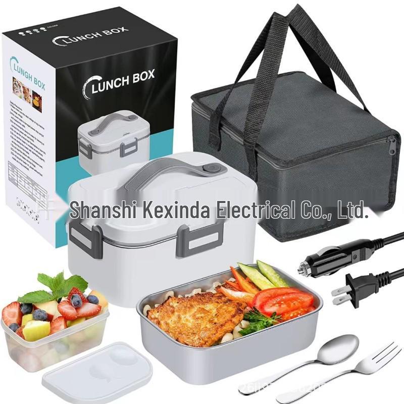 

2-in-1 Electric Heated Lunch Box for Car and Home - Insulated and Portable Meal Warmer for Office Workers US: 110V-12V/24V сірий колір/білий