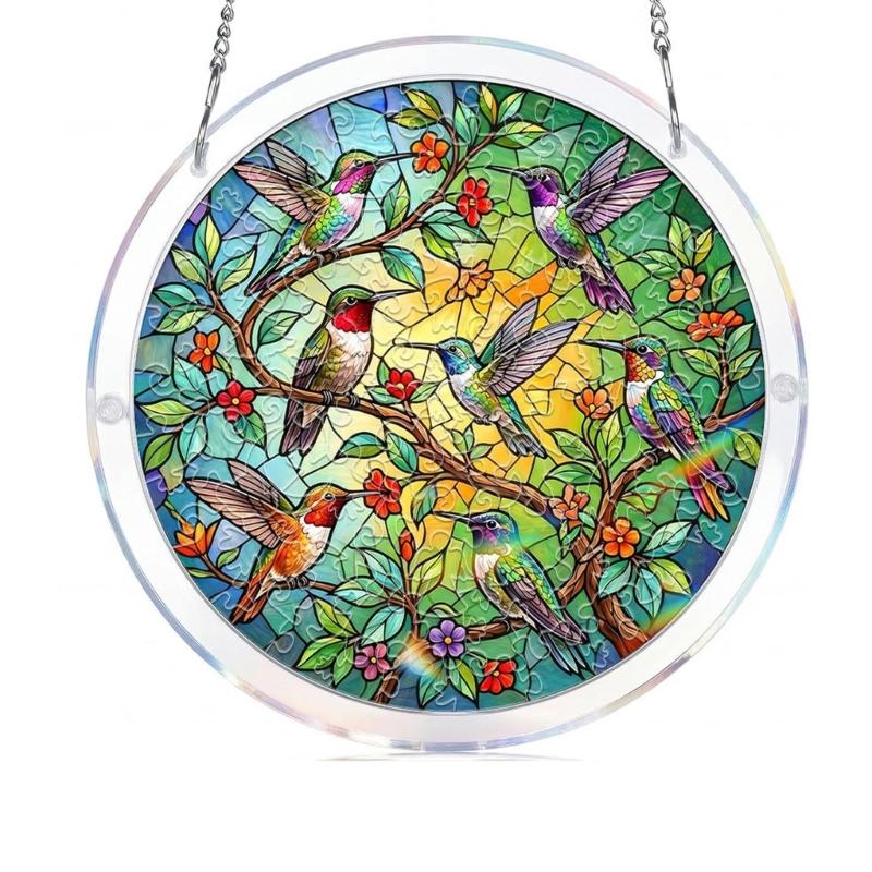 Colorful Acrylic Puzzle Sun Catcher Window Decoration With Metal Chain For Home Gift DIY Art Craft Hanging Sun Catcher Signs