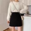 Korean Style Black Wool A-line Mini Skirt, High Waist, Slim Fit, Autumn/Winter 2024 Fashion.