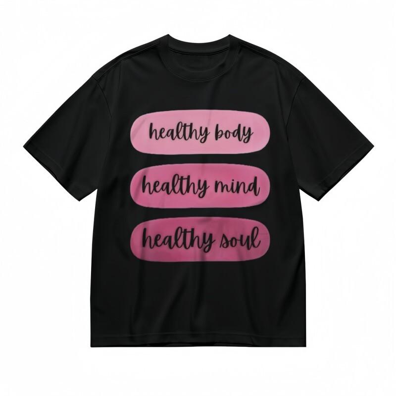 Women's Trend Classic T-Shirt Pink Gradient Wellness Typography Design Tee Black