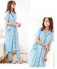 Maternity Open Nursing Cut and Cotton Short [Nissen] Pajamas, Front, Prenatal, Postnatal, Clothes, Sewn, Material, Blend, Sleeve, Summer, Navy,